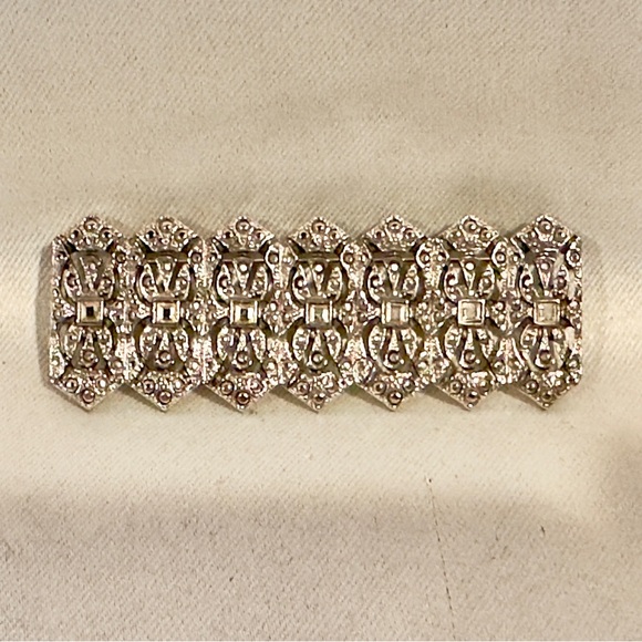 Jewelry - Vintage 90s Faux Marcasite Crystal Chunky Brooch Victorian Edwardian Style Pin